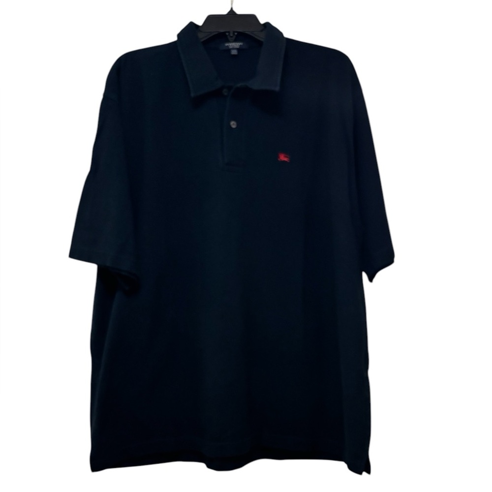 BURBERRY Black and Red Short Sleeved Polo Shirt with Embroidered Logo